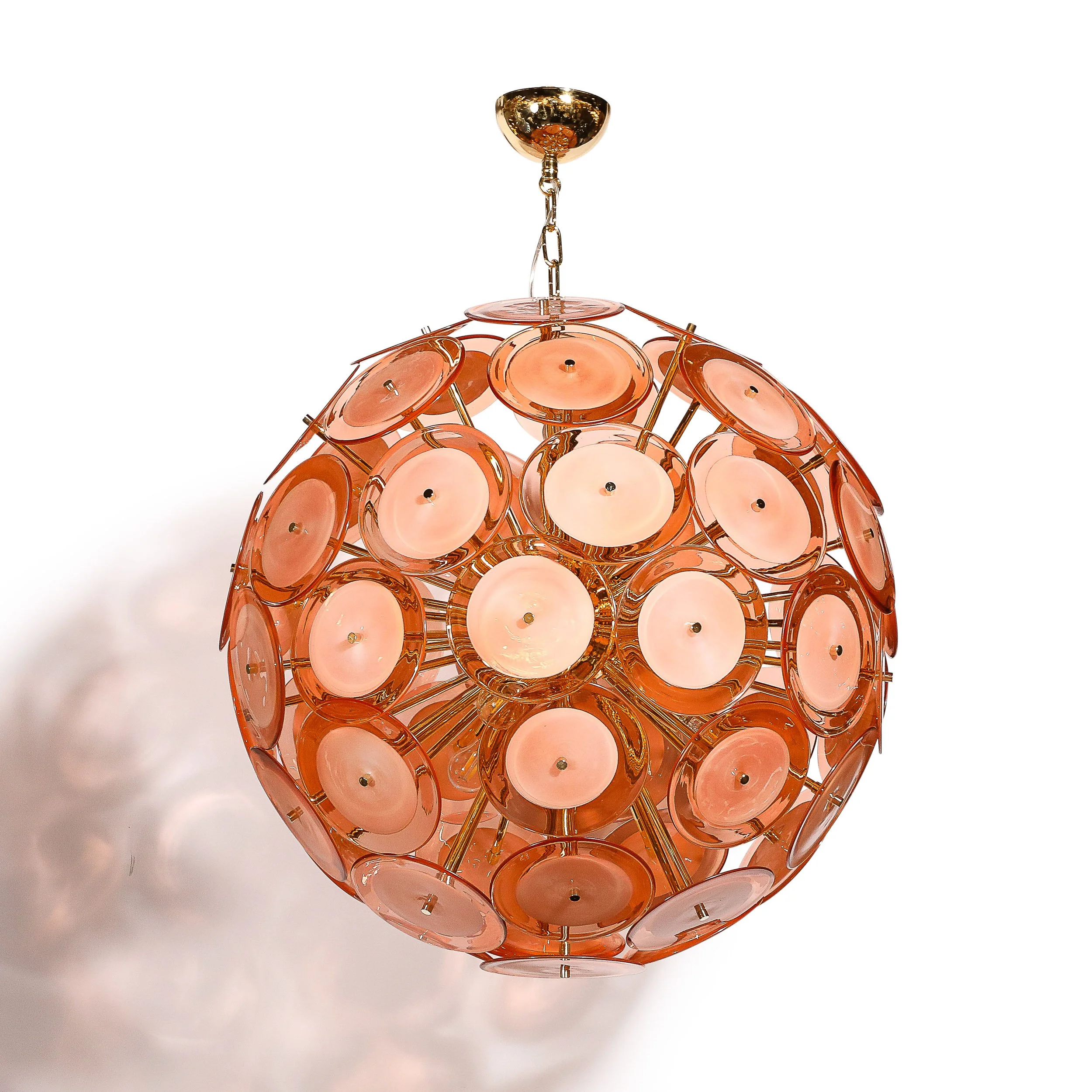 Polished Brass Sputnik Chandelier with Hand Blown Translucent
